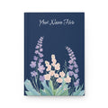 Personalized Floral Hardcover Journal — Navy Watercolor Flowers, "Your Name Here"
