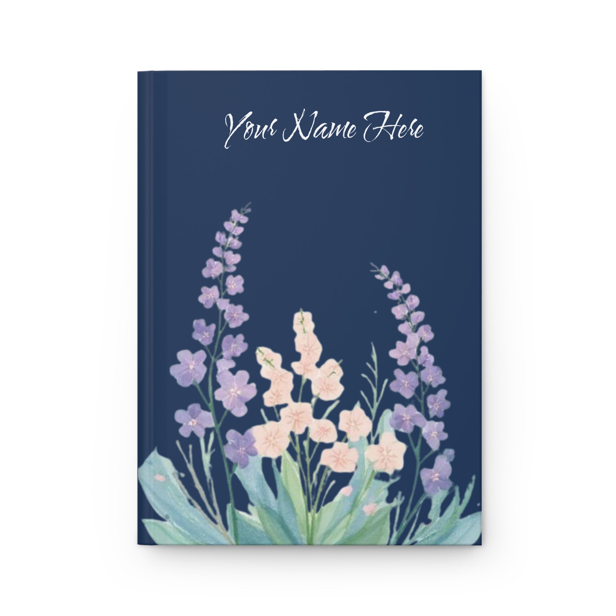 Personalized Floral Hardcover Journal — Navy Watercolor Flowers, "Your Name Here"