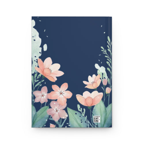 Personalized Floral Hardcover Journal — Navy Watercolor Flowers, "Your Name Here"